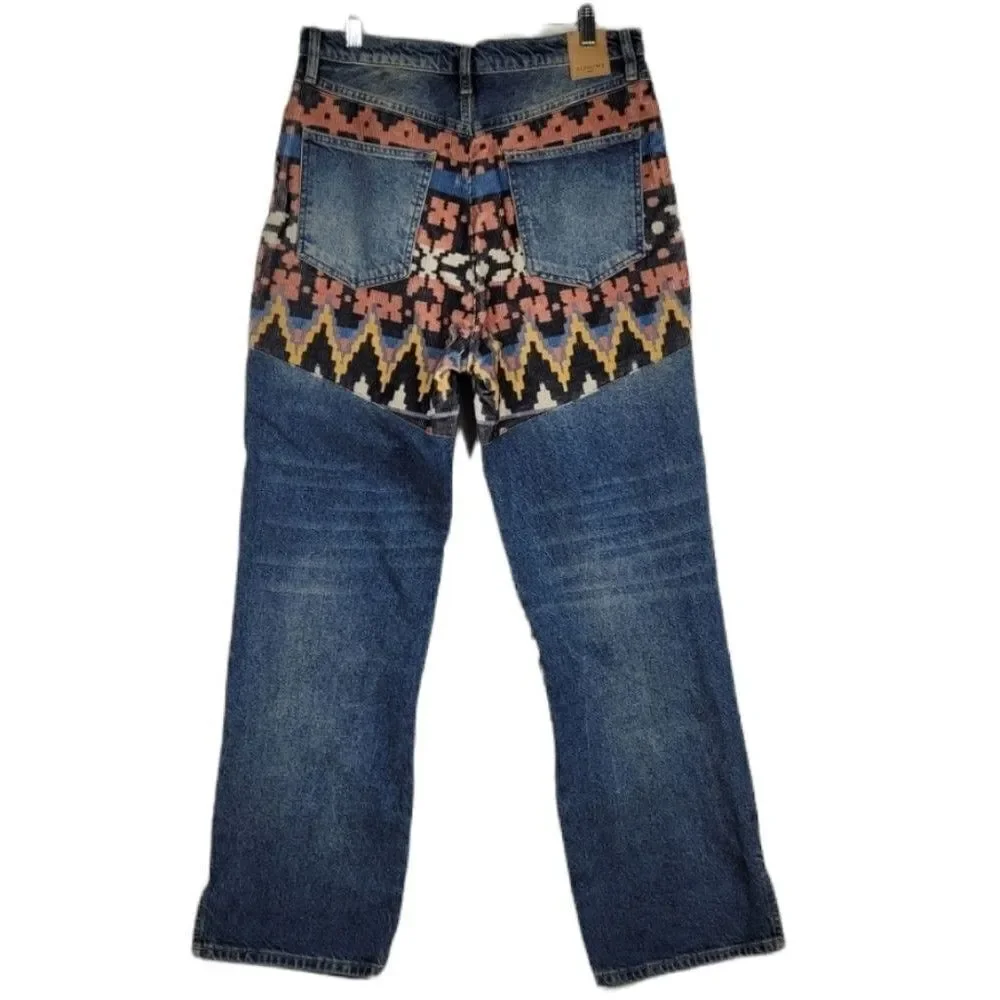 NEW 31 FREE PEOPLE tribal button fly Rocky corduroy patch loose jeans we the NWT - Picture 16 of 16